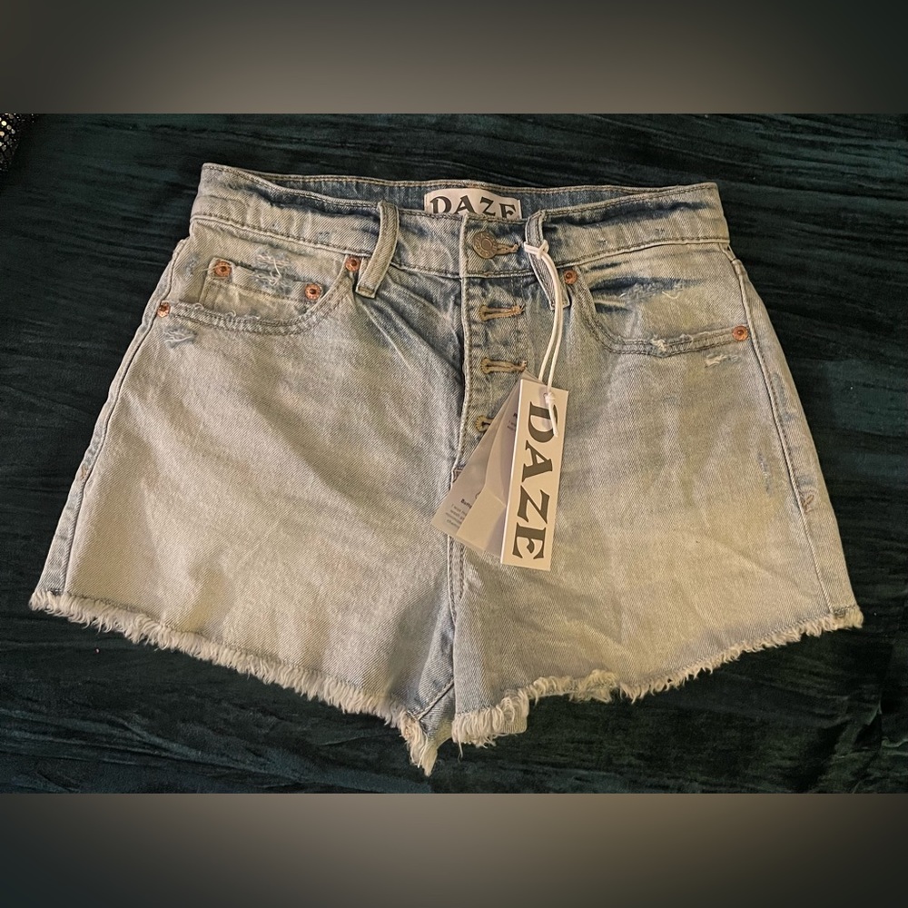 DAZE denim jean distressed shorts light wash troublemaker high rise size 25